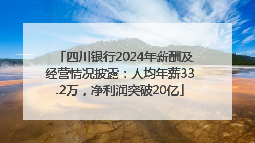 四川银行2024年薪酬及经营情况披露：人均年薪33.2万，净利润突破20亿